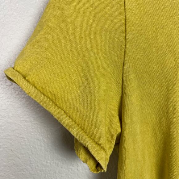 Aerie Women's Size Small Chartreuse Cotton Slub Cropped Keyhole Short Sleeve Tee - Picture 5 of 7